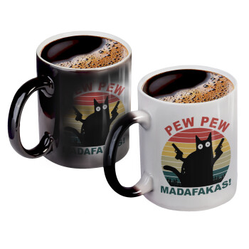 PEW PEW madafakas, Color changing magic Mug, ceramic, 330ml when adding hot liquid inside, the black colour desappears (1 pcs)