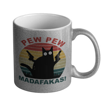PEW PEW madafakas, Κούπα Ασημένια Glitter που γυαλίζει, κεραμική, 330ml