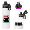 Metallic water bottle with safety lid, 850ml aluminum