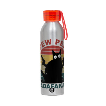 PEW PEW madafakas, Aluminum Sports Bottle 650ml – Silver with Red Cap and Silicone Strap