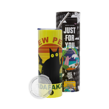 PEW PEW madafakas, Neon Yellow Travel Tumbler, with metal straw (Stainless steel 304 Food grade, BPA free, 600ml)