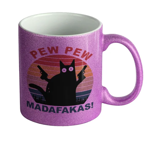 PEW PEW madafakas — Κούπα Μωβ Glitter που γυαλίζει, κεραμική, 330ml