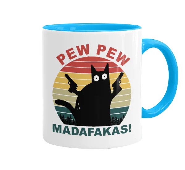 PEW PEW madafakas — Mug colored light blue, ceramic, 330ml