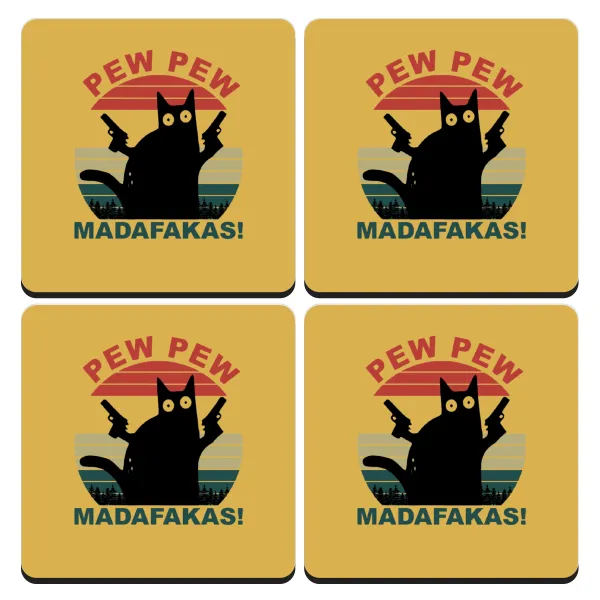PEW PEW madafakas — Set of 4 square wooden coasters (9cm)
