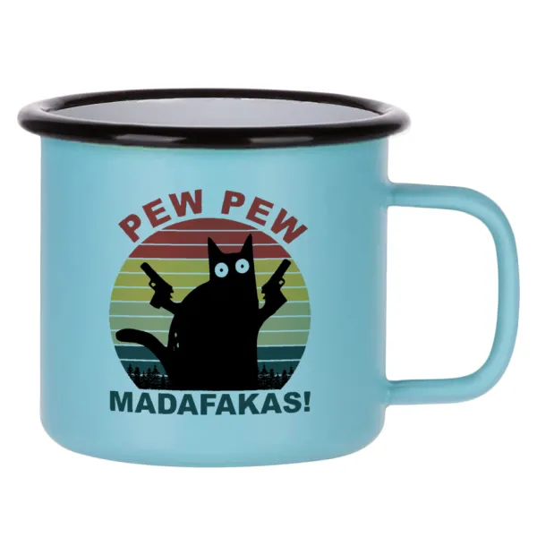 PEW PEW madafakas — Κούπα Μεταλλική εμαγιέ ΜΑΤ σιέλ 360ml