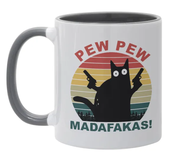 PEW PEW madafakas — Κούπα χρωματιστή γκρι, κεραμική, 330ml