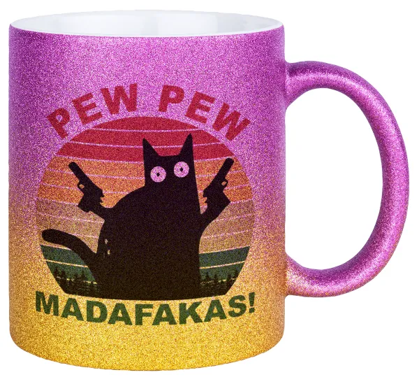 PEW PEW madafakas — Κούπα Χρυσή/Ροζ Glitter, κεραμική, 330ml