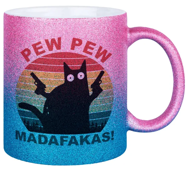 PEW PEW madafakas — Κούπα Χρυσή/Μπλε Glitter, κεραμική, 330ml