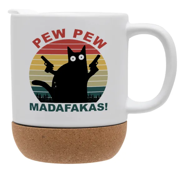PEW PEW madafakas — Κούπα, κεραμική με βάση φελού και καπάκι (ΜΑΤ), 330ml