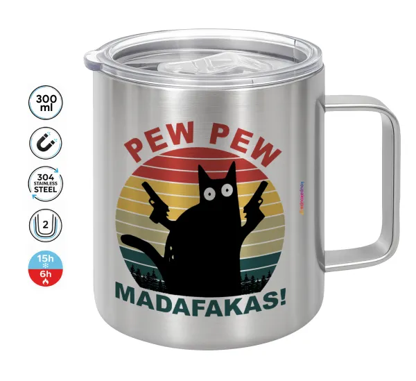 PEW PEW madafakas — Double-walled stainless steel mug 300ml with temperature-retaining lid