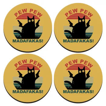 PEW PEW madafakas, SET of 4 round wooden coasters (9cm)