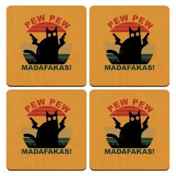 PEW PEW madafakas, ΣΕΤ x4 Σουβέρ ξύλινα τετράγωνα plywood (9cm)