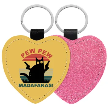 PEW PEW madafakas, Μπρελόκ PU δερμάτινο glitter καρδιά ΡΟΖ
