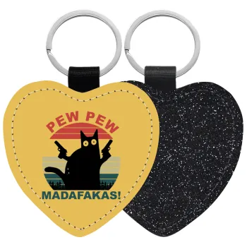 PEW PEW madafakas, Μπρελόκ PU δερμάτινο glitter καρδιά ΜΑΥΡΟ