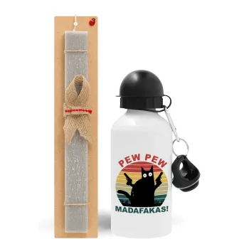 PEW PEW madafakas, Easter Set, metallic aluminum water bottle (500ml) & aromatic flat Easter candle (30cm) (GRAY)