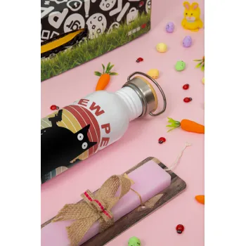 PEW PEW madafakas, Πασχαλινή Λαμπάδα με παγούρι μεταλλικό (620ml, stainless steel) & κερί αρωματικό πλακέ (30cm) (ΡΟΖ)