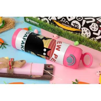 PEW PEW madafakas, Πασχαλινή Λαμπάδα με Παιδικό παγούρι θερμό, ανοξείδωτο, με καλαμάκι ασφαλείας, ΡΟΖ (500ml)