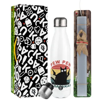 PEW PEW madafakas, Easter candle, metallic white thermos bottle (500ml) & aromatic flat candle (30cm) (GRAY)