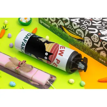 PEW PEW madafakas, Πασχαλινή Λαμπάδα με Travel Tumbler θερμό με διπλό καπάκι (600ml, BPA free) & κερί αρωματικό πλακέ (30cm) (ΡΟΖ)
