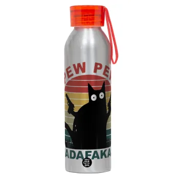PEW PEW madafakas, Αλουμινένιο Αθλητικό Μπουκάλι 650ml – Ασημί με Κόκκινο Καπάκι και Λουράκι Σιλικόνης