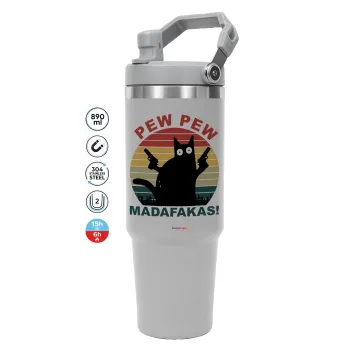 PEW PEW madafakas, ΓΚΡΙ χρώματος Θερμός Ανοξείδωτο 890ml (30oz) με χερούλι