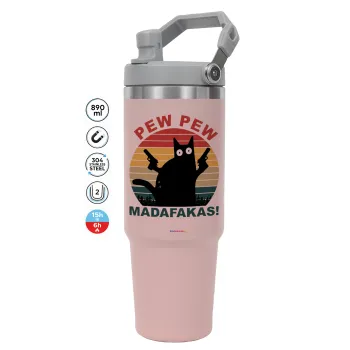 PEW PEW madafakas, ΡΟΖ χρώματος Θερμός Ανοξείδωτο 890ml (30oz) με χερούλι