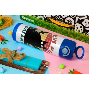 PEW PEW madafakas, Πασχαλινή Λαμπάδα με Παιδικό παγούρι θερμό, ανοξείδωτο, με καλαμάκι ασφαλείας, ΜΠΛΕ (500ml)