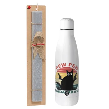 PEW PEW madafakas, Easter Set, metallic stainless thermos bottle (500ml) & scented flat Easter candle (30cm) (GRAY)