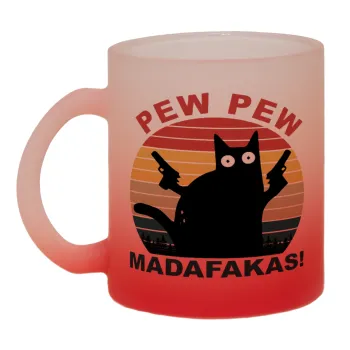 PEW PEW madafakas, Κούπα γυάλινη δίχρωμη με βάση το κόκκινο ματ, 330ml