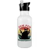 White water bottle with straw, stainless steel 600ml