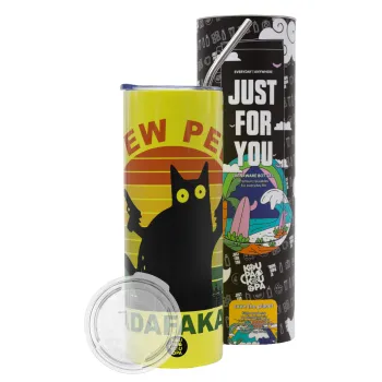PEW PEW madafakas, Neon Yellow Travel Tumbler θερμό, μεταλλικό καλαμάκι(Ανωξείδωτο 304 Food grade, BPA free, 600ml)