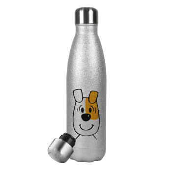 reksio bolek i lolek, Metallic Glitter Silver Thermos Flask (Stainless steel), double-walled, 500ml