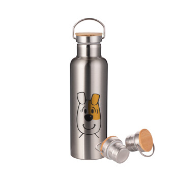 reksio bolek i lolek, Stainless steel Silver with wooden lid (bamboo), double wall, 750ml