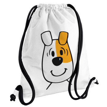 reksio bolek i lolek, Backpack pouch GYMBAG white, with pocket (40x48cm) & thick cords
