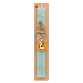 reksio bolek i lolek, Easter Set, wooden keychain & aromatic flat Easter candle (30cm) (TURQUOISE)