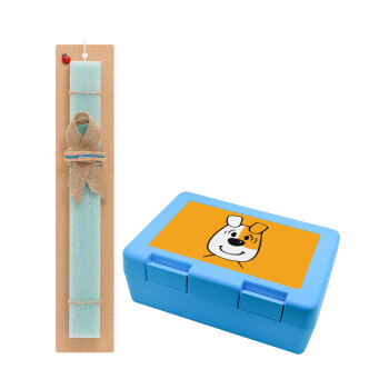 reksio bolek i lolek, Πασχαλινή Λαμπάδα με παιδικό δοχείο κολατσιού ΓΑΛΑΖΙΟ & κερί αρωματικό πλακέ (30cm) (ΤΙΡΚΟΥΑΖ)