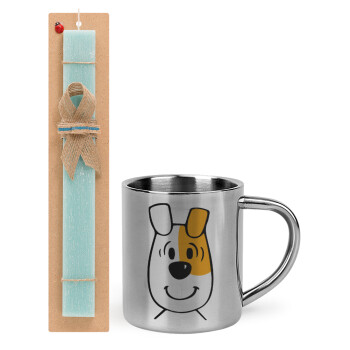 reksio bolek i lolek, Easter Set, metallic thermal cup (300ml) & aromatic flat Easter candle (30cm) (TURQUOISE)