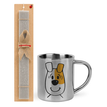 reksio bolek i lolek, Easter Set, metallic thermal cup (300ml) & Easter aromatic flat candle (30cm) (GRAY)