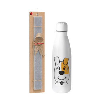 reksio bolek i lolek, Easter Set, metallic stainless thermos bottle (500ml) & scented flat Easter candle (30cm) (GRAY)