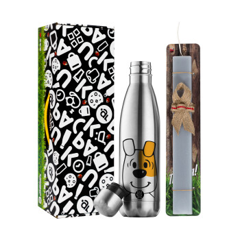 reksio bolek i lolek, Easter Set, metallic stainless thermos flask (500ml) & scented flat Easter candle (30cm) (GRAY)