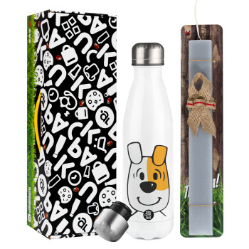 reksio bolek i lolek, Easter candle, metallic white thermos bottle (500ml) & aromatic flat candle (30cm) (GRAY)