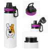 Metallic water bottle with safety lid, 850ml aluminum
