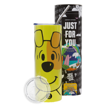 reksio bolek i lolek, Neon Yellow Travel Tumbler, with metal straw (Stainless steel 304 Food grade, BPA free, 600ml)