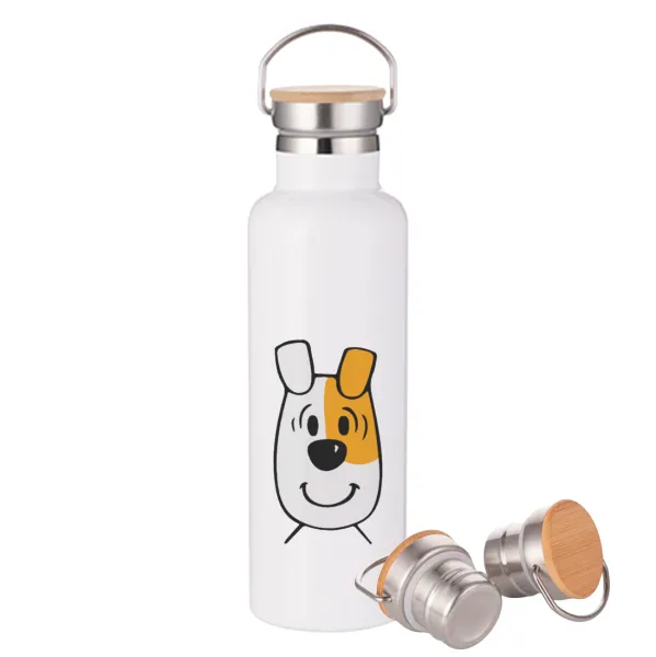 reksio bolek i lolek — Stainless steel White with wooden lid (bamboo), double wall, 750ml