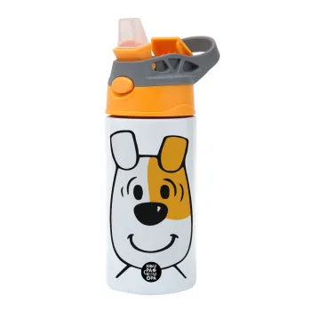 reksio bolek i lolek, Children's hot water bottle, stainless steel, with safety straw, Orange/Grey (360ml) BPA-FREE