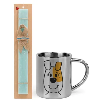 reksio bolek i lolek, Easter Set, metallic thermal cup (300ml) & aromatic flat Easter candle (30cm) (TURQUOISE)