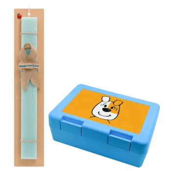 reksio bolek i lolek, Πασχαλινή Λαμπάδα με παιδικό δοχείο κολατσιού ΓΑΛΑΖΙΟ & κερί αρωματικό πλακέ (30cm) (ΤΙΡΚΟΥΑΖ)