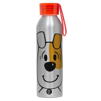 reksio bolek i lolek, Αλουμινένιο Αθλητικό Μπουκάλι 650ml – Ασημί με Κόκκινο Καπάκι και Λουράκι Σιλικόνης