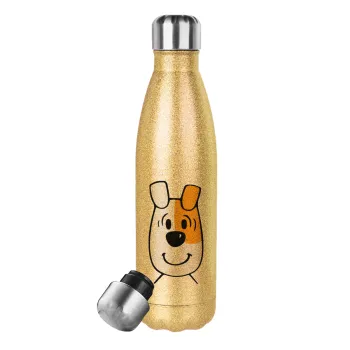 reksio bolek i lolek, Glitter gold stainless steel thermos bottle, double-walled, 500ml