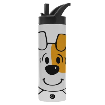 reksio bolek i lolek, Metallic thermos bottle with straw & handle, stainless steel (Stainless steel 304), double-walled, 600ml.